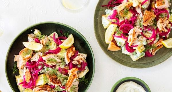 Paahdettu perunasalaatti loimulohella