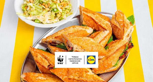 Vietnamilaiset tofu bahn mi -patongit ja kaali-maapähkinäsalaatti