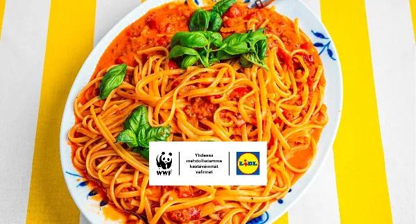 Linssi-bolognese tuoreilla tomaateilla