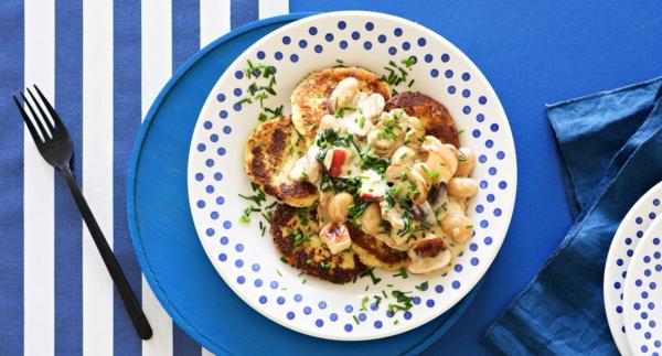 Parmesaani-perunapihvit ja sieni-papukastike